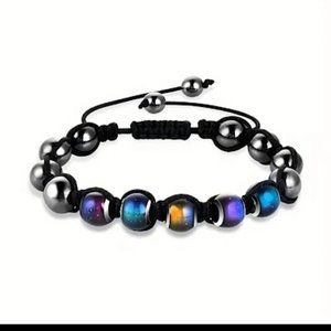 1pc Black Braided Thermochromic Bracelet with Sensitive Mood Beads Adjustable